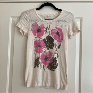 Pink Poppy J Crew Beaded Tee Shirt in Off White
